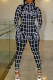 Black Street Punk Print Patchwork Half A Turtleneck Regular Jumpsuits