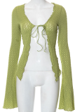 Green Sexy Solid Bandage V Neck Tops