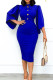 Royal Blue Fashion Casual Solid Patchwork Turndown Collar Pencil Skirt Dresses