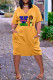 Yellow Fashion Casual Print Patchwork V Neck Short Sleeve Dress