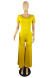 Pink Fashion Casual Solid Patchwork V Neck Regular Jumpsuits