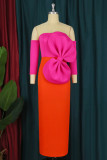 Rose Red Sexy Formal Patchwork Backless With Bow Off the Shoulder Evening Dress