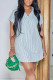 Green Casual Striped Print Patchwork V Neck Dresses