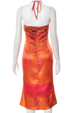 Red Sexy Print Patchwork Spaghetti Strap Pencil Skirt Dresses