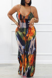 Multicolor Fashion Sexy Print Backless Spaghetti Strap Regular Jumpsuits