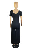 Pink Fashion Casual Solid Patchwork V Neck Regular Jumpsuits