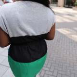 Green Sexy Color Block Draw String Pocket Contrast O Neck Waist Skirt Dresses