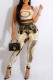 Gold Fashion Casual Print Patchwork Backless O Neck Sleeveless Two Pieces