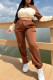 Brown Fashion Casual Patchwork Solid Contrast Zipper Collar Long Sleeve Two Pieces
