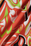 Orange Sexy Print Patchwork Square Collar Skinny Jumpsuits