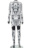 White Sexy Print Patchwork Half A Turtleneck Long Sleeve Two Pieces