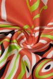 Orange Sexy Print Patchwork Square Collar Skinny Jumpsuits