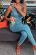 Blue Sexy Casual Print Hollowed Out Patchwork U Neck Skinny Jumpsuits