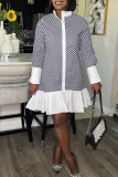 Black White Fashion Striped Shirt Collar Dresses