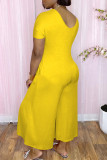 Pink Fashion Casual Solid Patchwork V Neck Regular Jumpsuits
