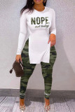 Camouflage Fashion Casual Print Slit O Neck Long Sleeve Two Pieces