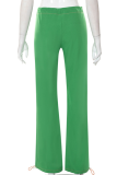 Green Casual Solid Patchwork Regular Mid Waist Straight Solid Color Bottoms