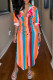 Colour Casual Striped Print Patchwork Buckle Turndown Collar Shirt Dress Dresses
