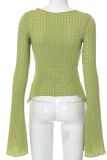 Green Sexy Solid Bandage V Neck Tops