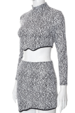 Black Sexy Print Patchwork Half A Turtleneck Long Sleeve Two Pieces
