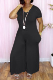 Pink Fashion Casual Solid Patchwork V Neck Regular Jumpsuits