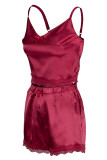 Red Sexy Casual Living Solid Backless Spaghetti Strap Sleeveless Two Pieces