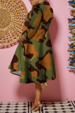 Camouflage Fashion Casual Print Patchwork Turndown Collar Shirt Dress