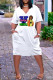 White Fashion Casual Print Patchwork V Neck Short Sleeve Dress
