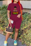Red Fashion Casual Print Patchwork O Neck Short Sleeve Two Pieces