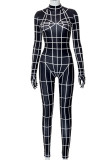 Black Street Punk Print Patchwork Half A Turtleneck Regular Jumpsuits
