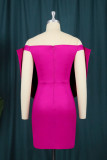 Rose Red Sexy Formal Solid Patchwork With Bow Off the Shoulder Evening Dress