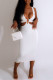 White Fashion Sexy Solid Bandage Hollowed Out Backless V Neck Sleeveless Dress