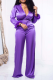 Purple Casual Solid Patchwork Turndown Collar Long Sleeve Two Pieces