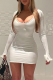 White Sexy Solid Feathers V Neck Pencil Skirt Dresses