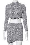 Black Sexy Print Patchwork Half A Turtleneck Long Sleeve Two Pieces