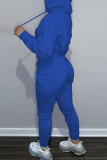 Blue Casual Character Print Solid Patchwork Hot Drill Hooded Collar Long Sleeve Two Pieces