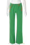 Green Casual Solid Patchwork Regular Mid Waist Straight Solid Color Bottoms