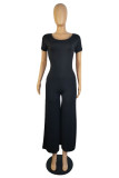 Pink Fashion Casual Solid Patchwork V Neck Regular Jumpsuits