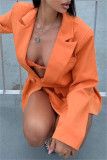 Orange Fashion Casual Solid Patchwork Turn-back Collar Outerwear