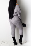 Grey Casual Daily Pit Article Fabrics Solid Pullovers Pants O Neck Long Sleeve Regular Sleeve Regular Two Pieces