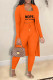 Tangerine Red Casual Print Patchwork U Neck Long Sleeve Three Pieces