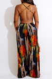Multicolor Fashion Sexy Print Backless Spaghetti Strap Regular Jumpsuits