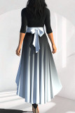Gradient Color Casual Elegant Print Patchwork Asymmetrical O Neck A Line Dresses