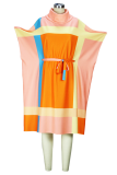 Orange Casual Solid Patchwork Half A Turtleneck Straight Dresses