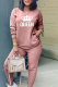 Red Bean Powder Fashion Print Patchwork O Neck Long Sleeve Two Pieces