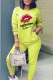 Fruit Green Fashion Lips Printed Patchwork O Neck Long Sleeve Two Pieces