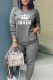 Dark Gray Fashion Print Patchwork O Neck Long Sleeve Two Pieces