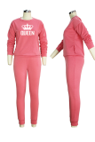 Red Bean Powder Fashion Print Patchwork O Neck Long Sleeve Two Pieces