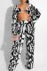 Black And White Sexy Print Patchwork Turndown Collar Long Sleeve Three Pieces