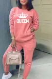 Red Bean Powder Fashion Print Patchwork O Neck Long Sleeve Two Pieces